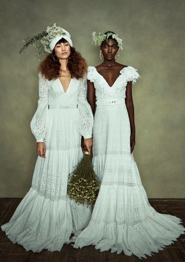 Two models in wedding dressing with organic details